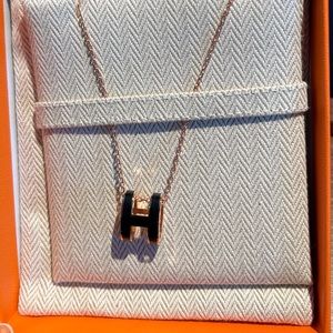 Hermes gold-plated chain black pop h necklace